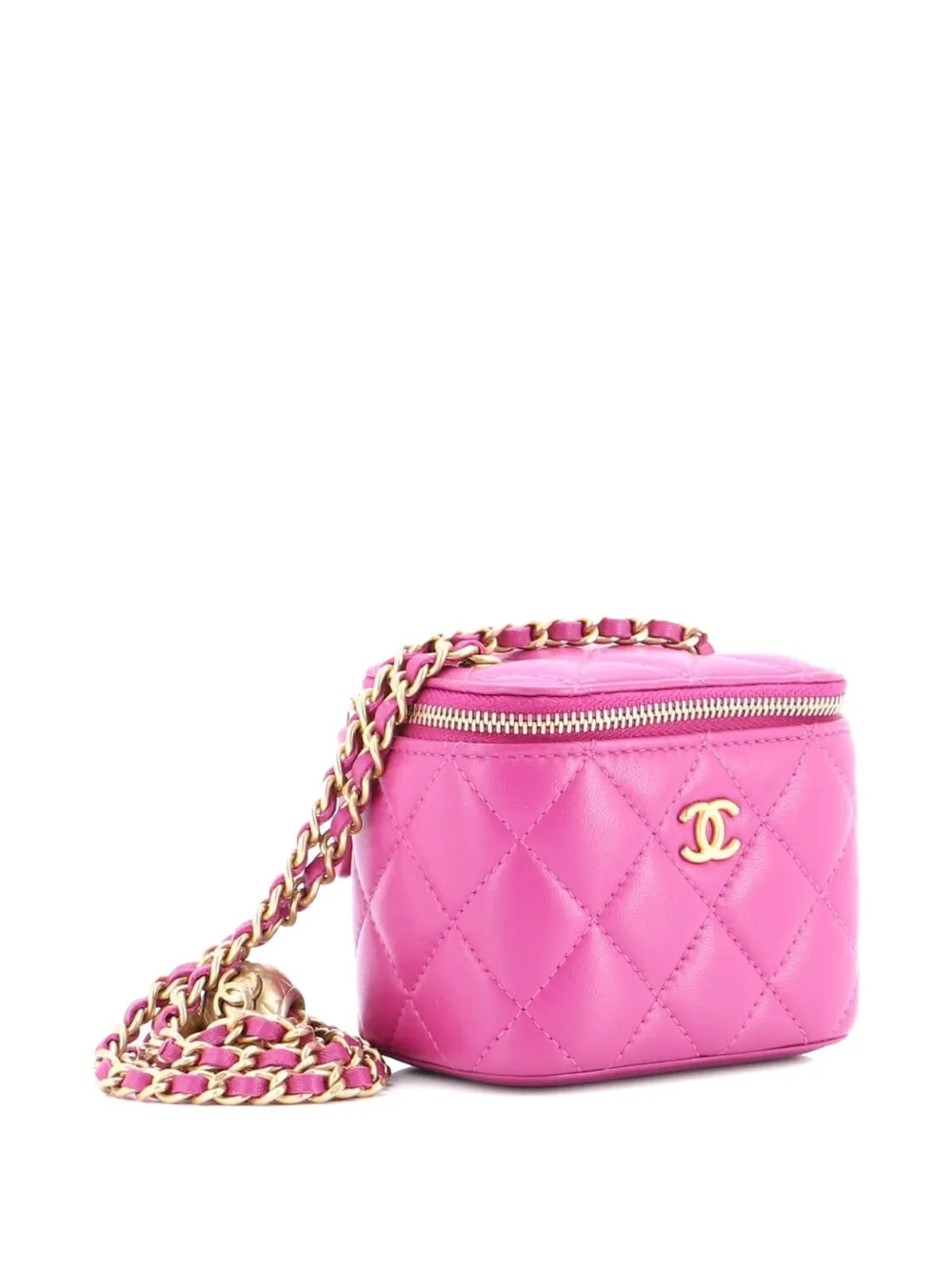 CHANEL Pre-owned Pearl Crush Vanity Case With Chain Quilted Lambskin Mini Clutch Bag In Purple