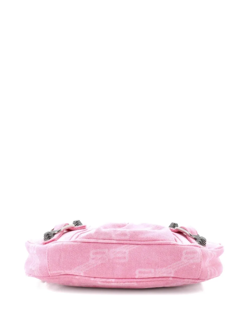 Pre-owned Balenciaga Le Cagole Giant Studs Shoulder Bag Bb Monogram Denim Mini Hobo Bag In Pink