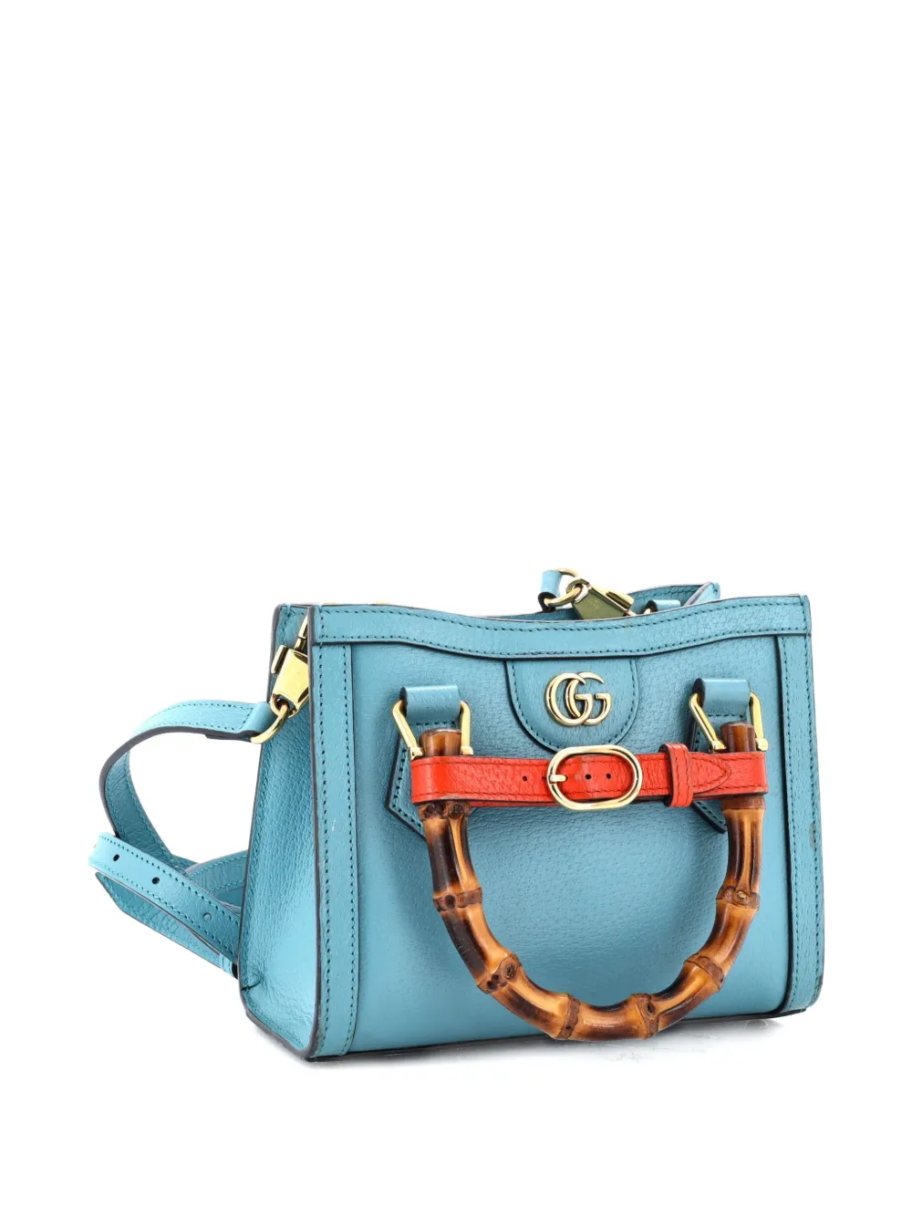 Pre-owned Gucci Diana Nm Bamboo Handle Tote Leather Mini Crossbody Bag In Blue