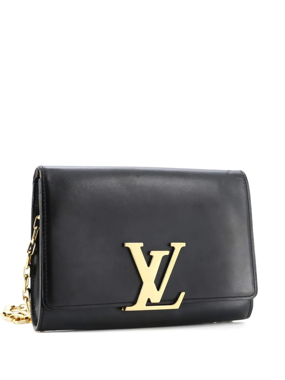 Pre-owned Louis Vuitton Chain Louise Clutch Leather Mm Shoulder Bag In Black