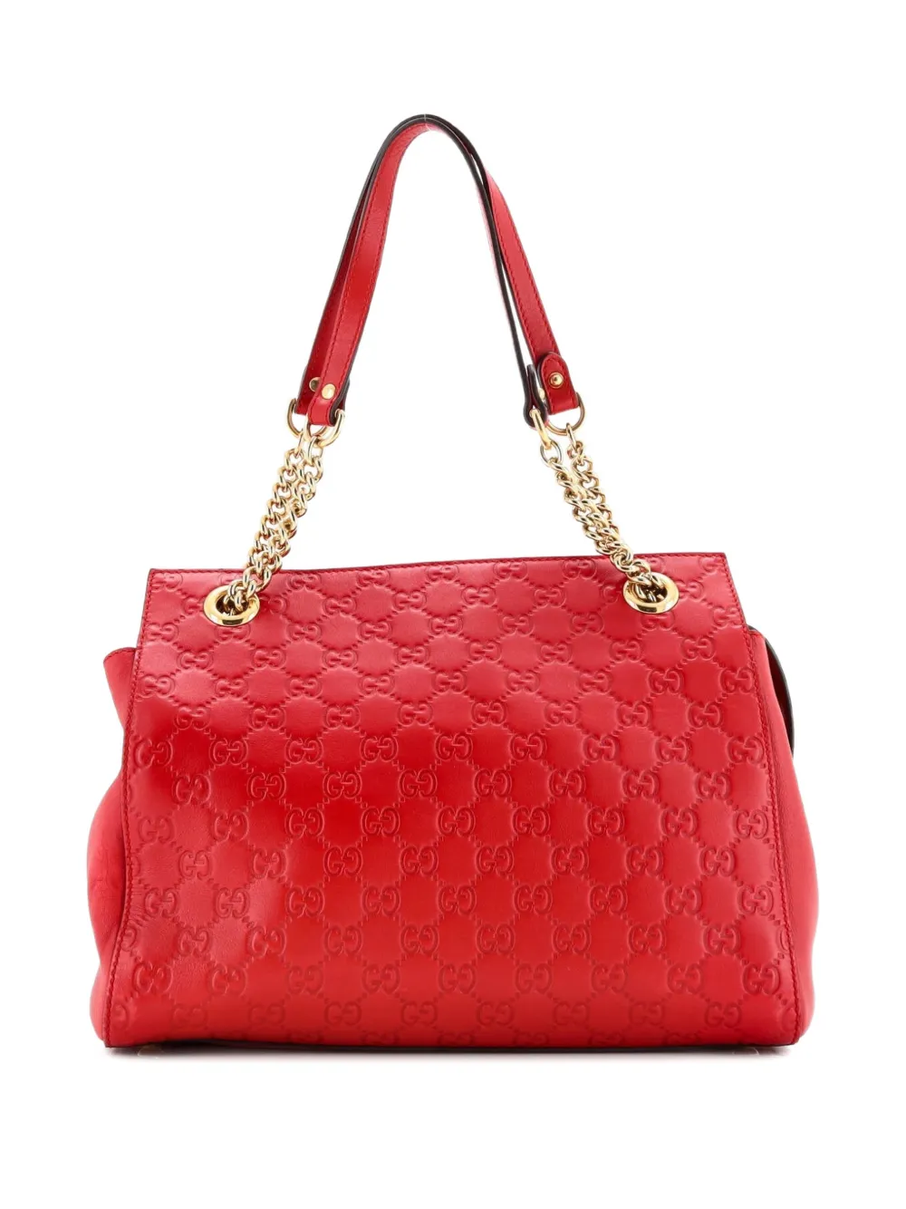 Pre-owned Gucci Soft Signature Shoulder Bag Ssima Leather Medium Tote Bag In Red