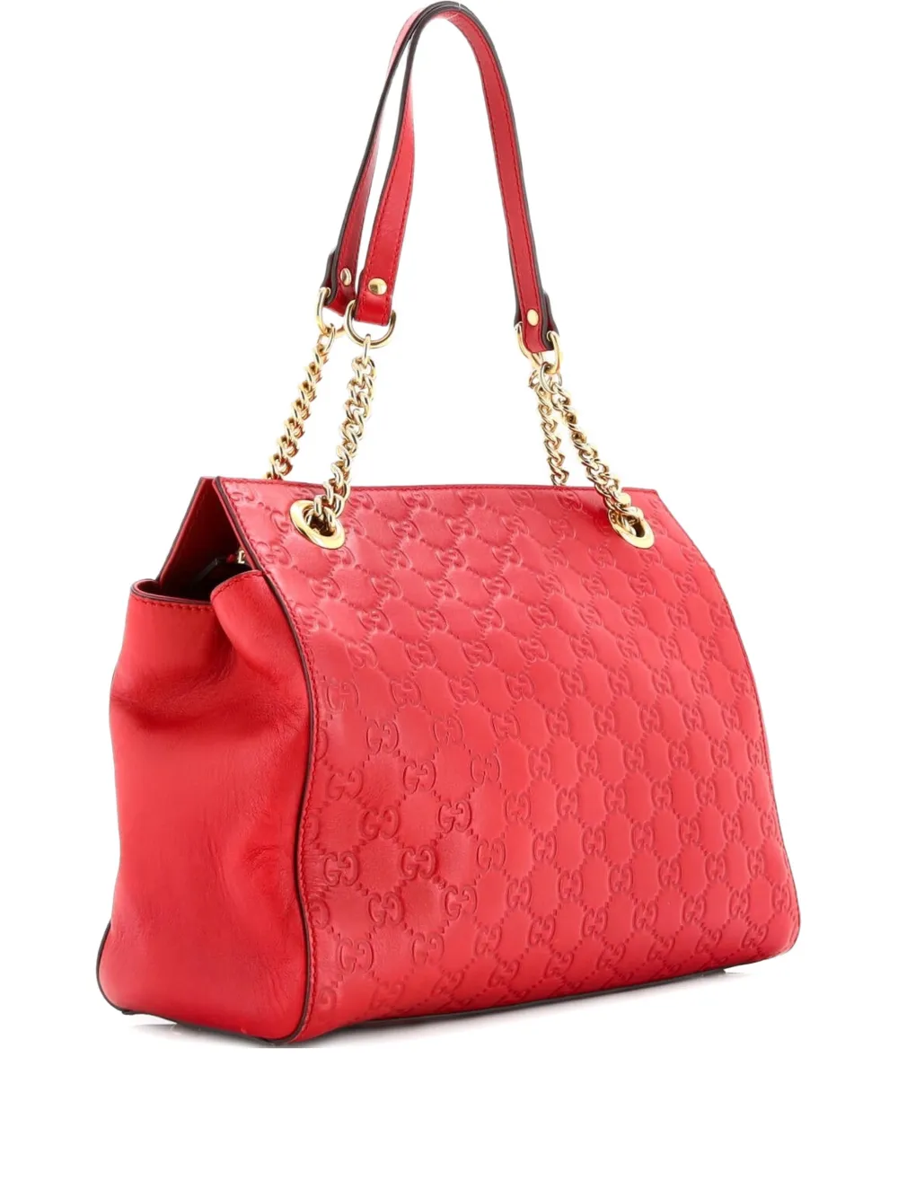 Pre-owned Gucci Soft Signature Shoulder Bag Ssima Leather Medium Tote Bag In Red