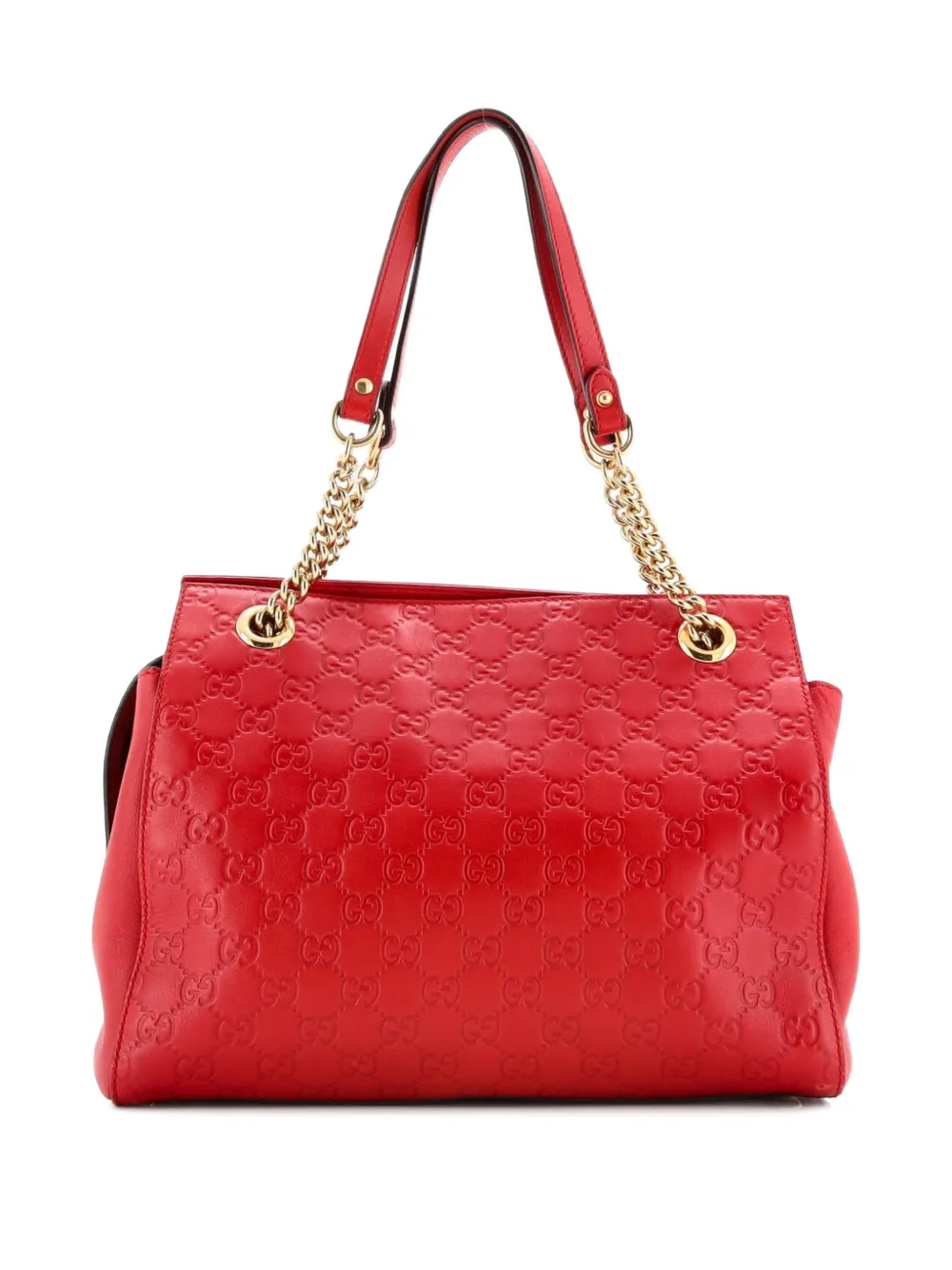 Pre-owned Gucci Soft Signature Shoulder Bag Ssima Leather Medium Tote Bag In Red