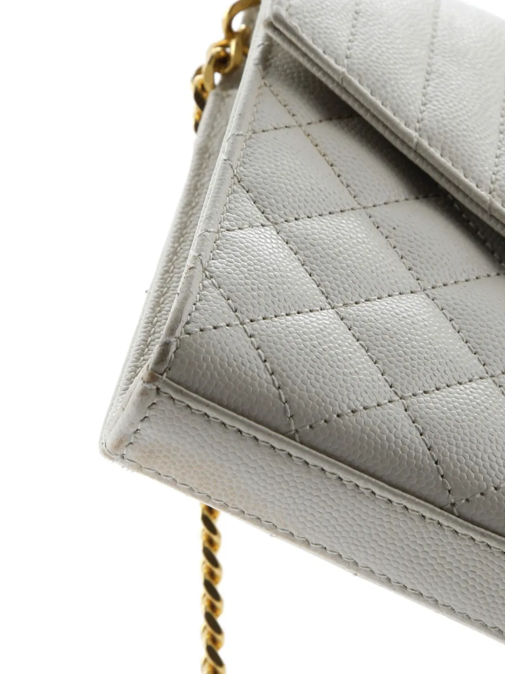 SAINT LAURENT Pre-owned Classic Monogram Chain Wallet Mixed Matelasse Leather Medium Crossbody Bag In Neutral