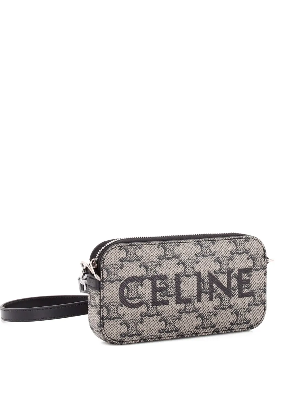 Pre-owned Celine Horizontal Pouch Crossbody Bag Logo Triomphe Coated Canvas Shoulder Bag In Black