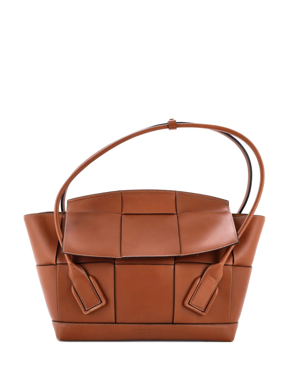 Pre-owned Bottega Veneta Arco Bag Maxi Intrecciato Leather Medium Shoulder Bag In Brown