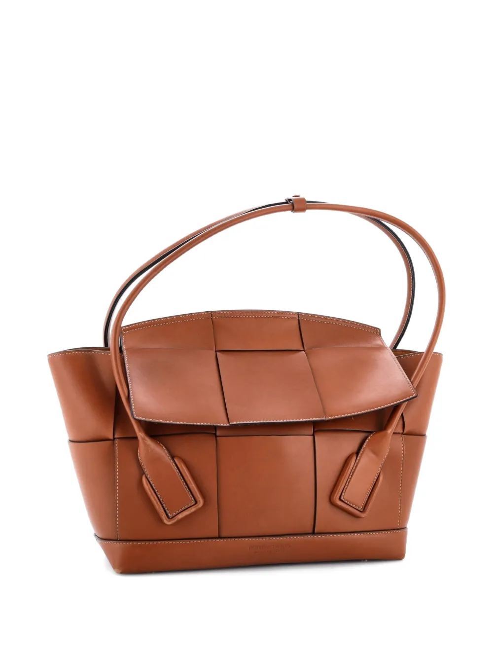 Pre-owned Bottega Veneta Arco Bag Maxi Intrecciato Leather Medium Shoulder Bag In Brown