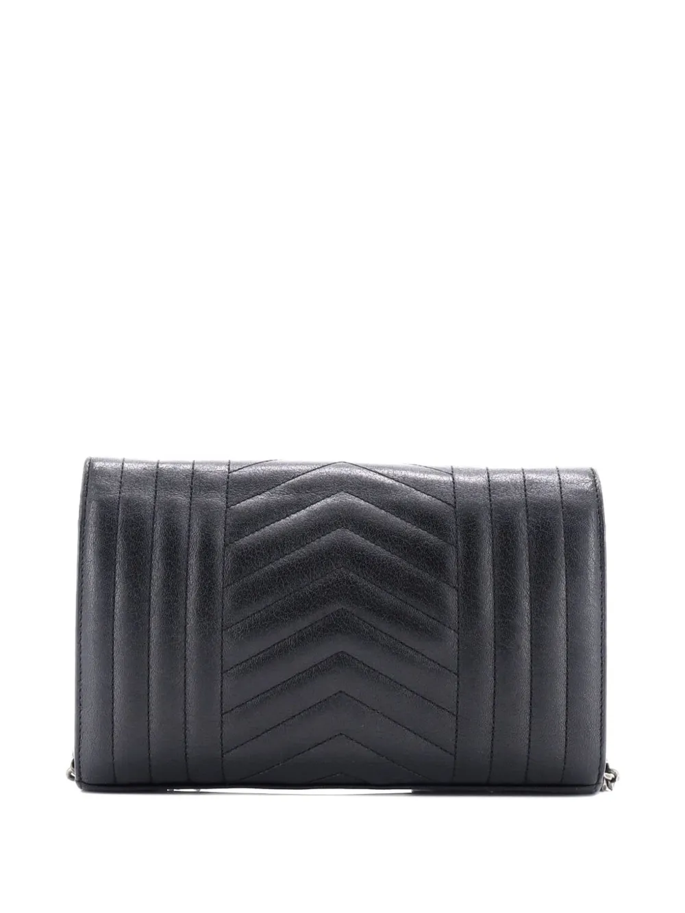 Pre-owned Saint Laurent Classic Monogram Chain Wallet Mixed Matelasse Leather Medium Crossbody Bag In Black