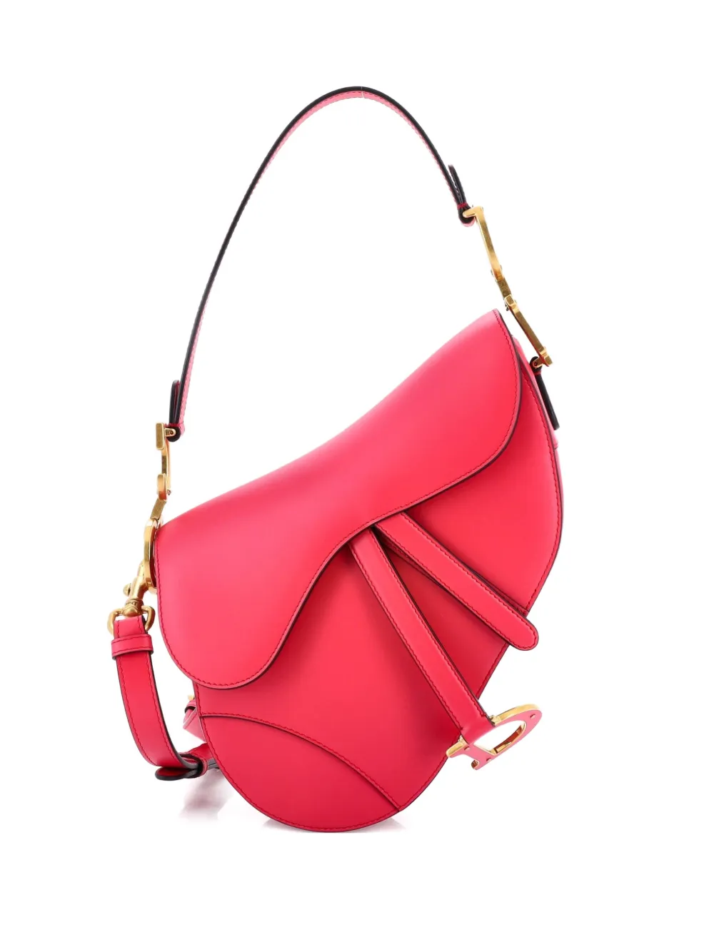 Pre-owned Dior Saddle Handbag With Strap Leather Medium Shoulder Bag In Pink