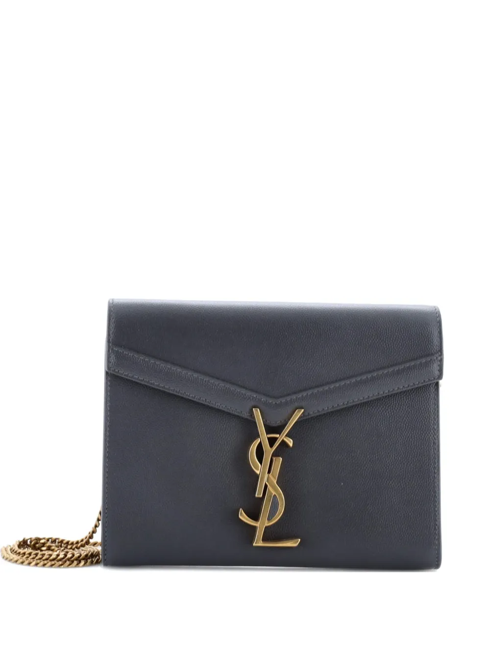 Pre-owned Saint Laurent Cassandra Chain Wallet Leather Mini Crossbody Bag In Gray