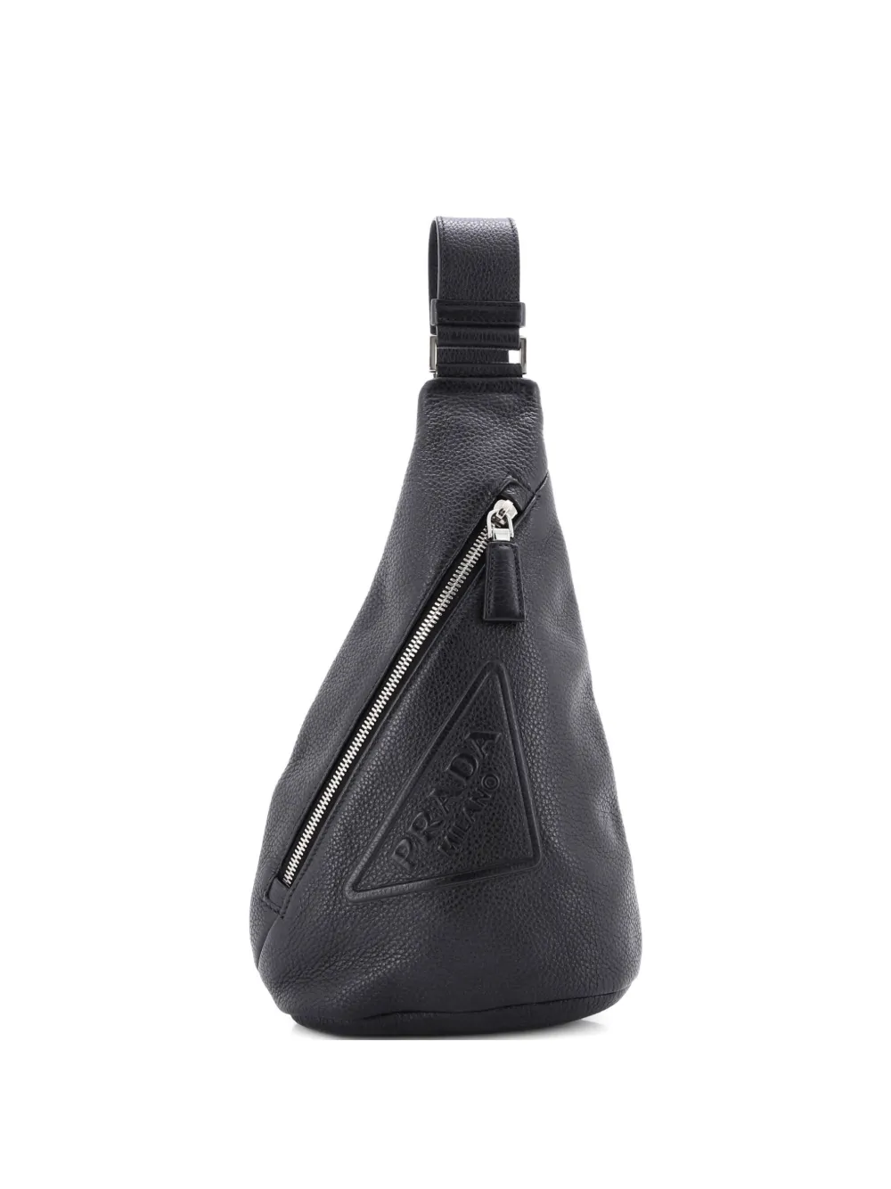 Pre-owned Prada Triangle Logo Sling Bag Leather Backpack In Black