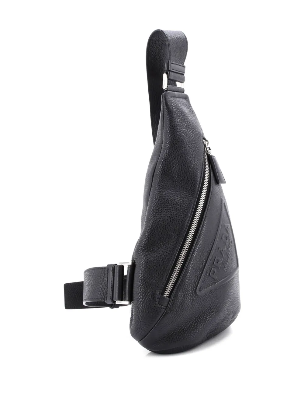 Pre-owned Prada Triangle Logo Sling Bag Leather Backpack In Black