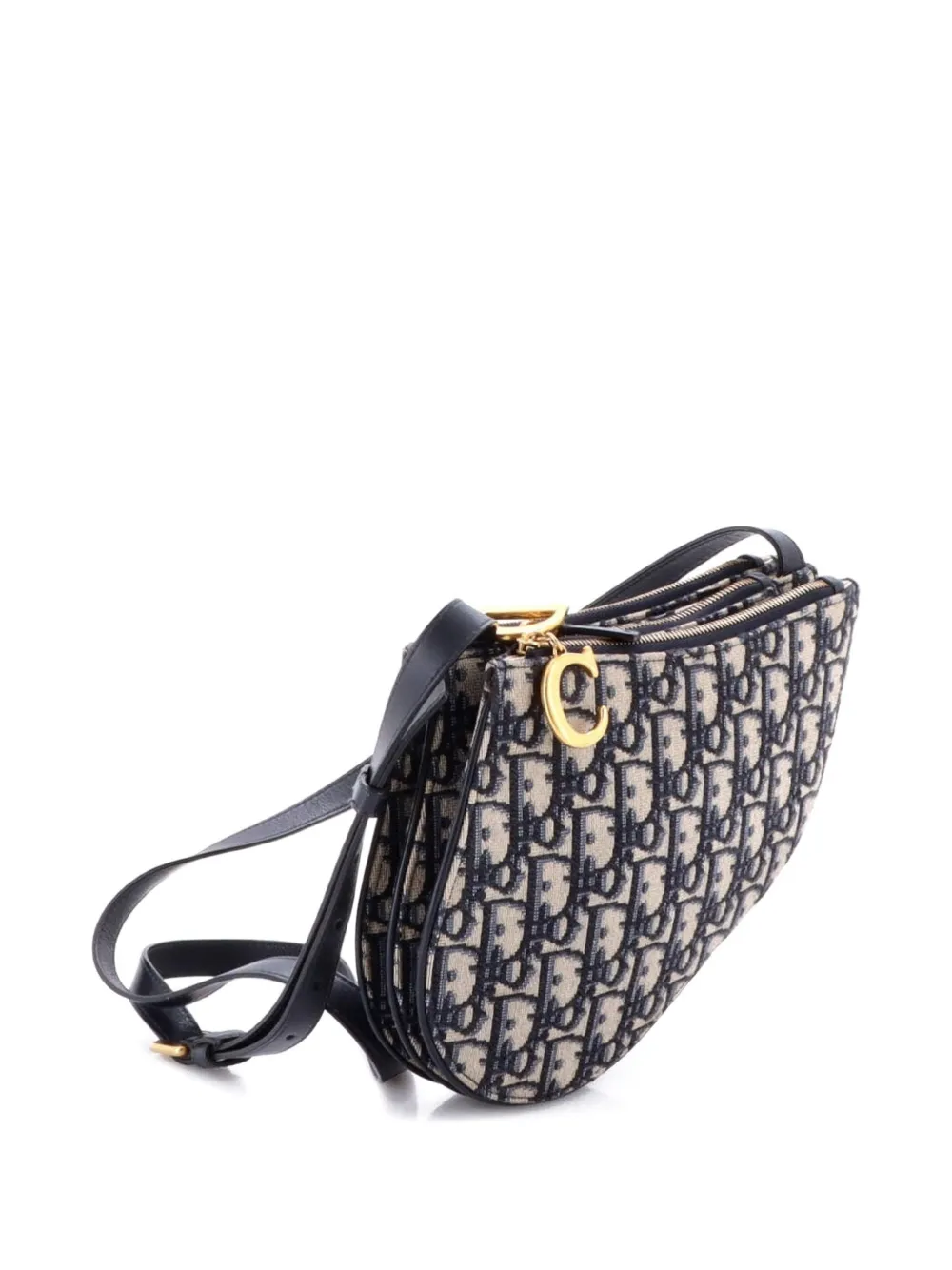 Pre-owned Dior Saddle Triple Zip Pouch Oblique Canvas Crossbody Bag In Blue