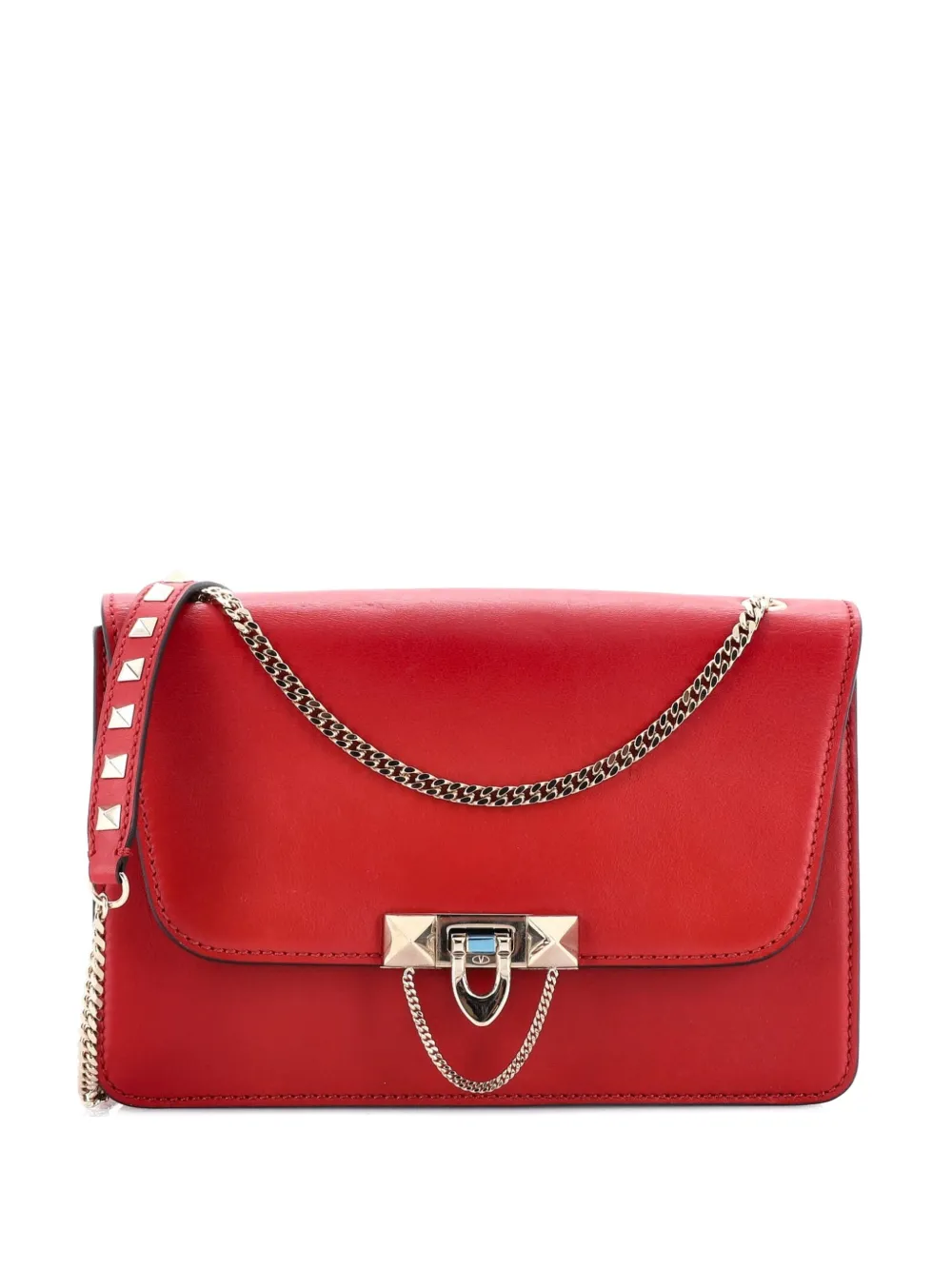 Pre-owned Valentino Garavani Demilune Leather Small Shoulder Bag In Red