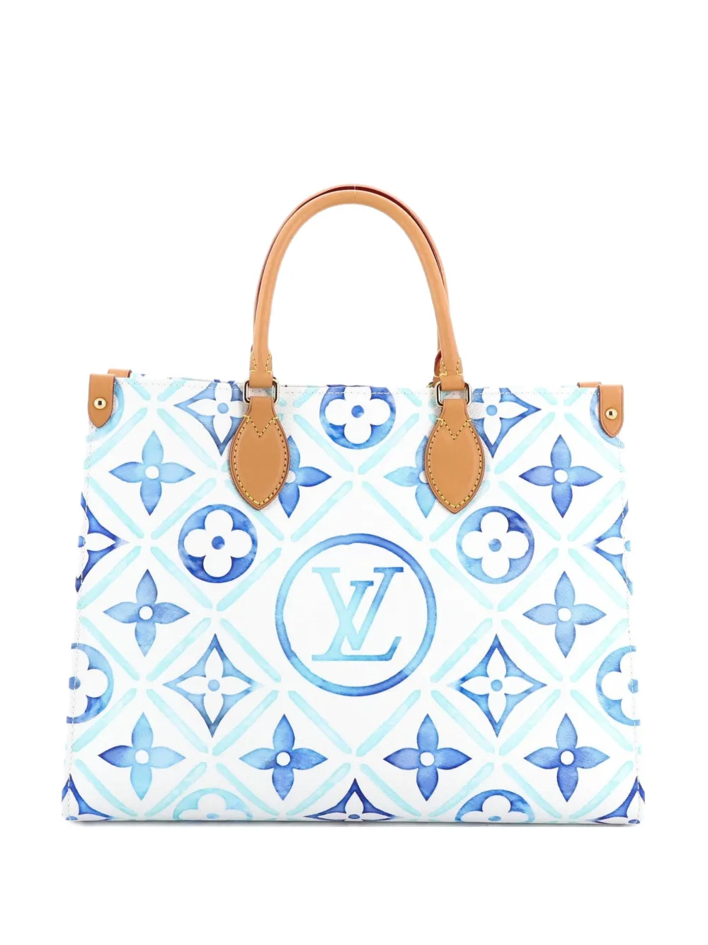 Pre-owned Louis Vuitton Onthego Monogram Tiles By The Pool Mm Tote Bag In Blue