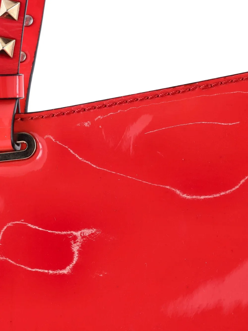 Pre-owned Valentino Garavani Rockstud Tote Soft Patent Medium Satchel In Red