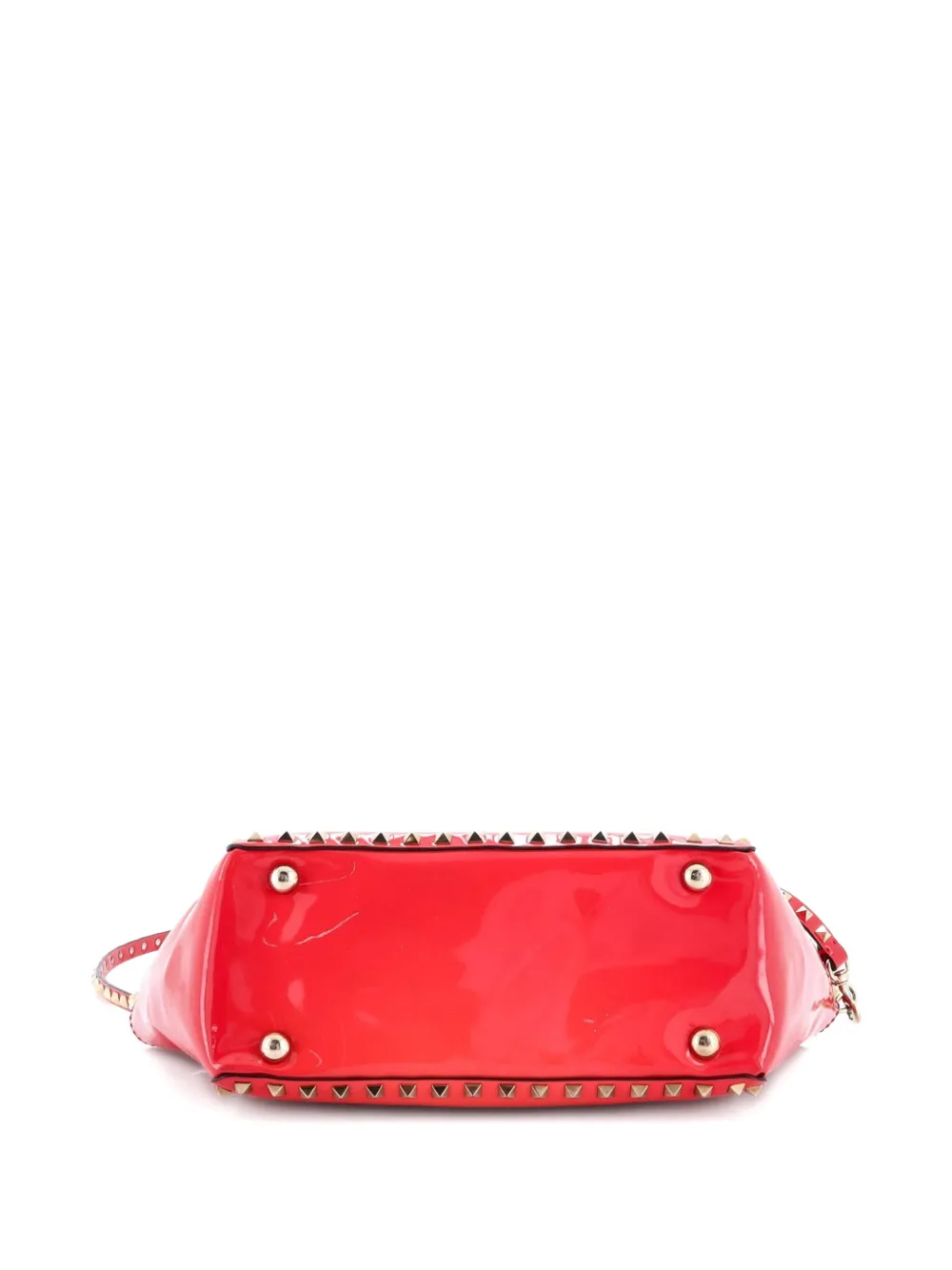 Pre-owned Valentino Garavani Rockstud Tote Soft Patent Medium Satchel In Red