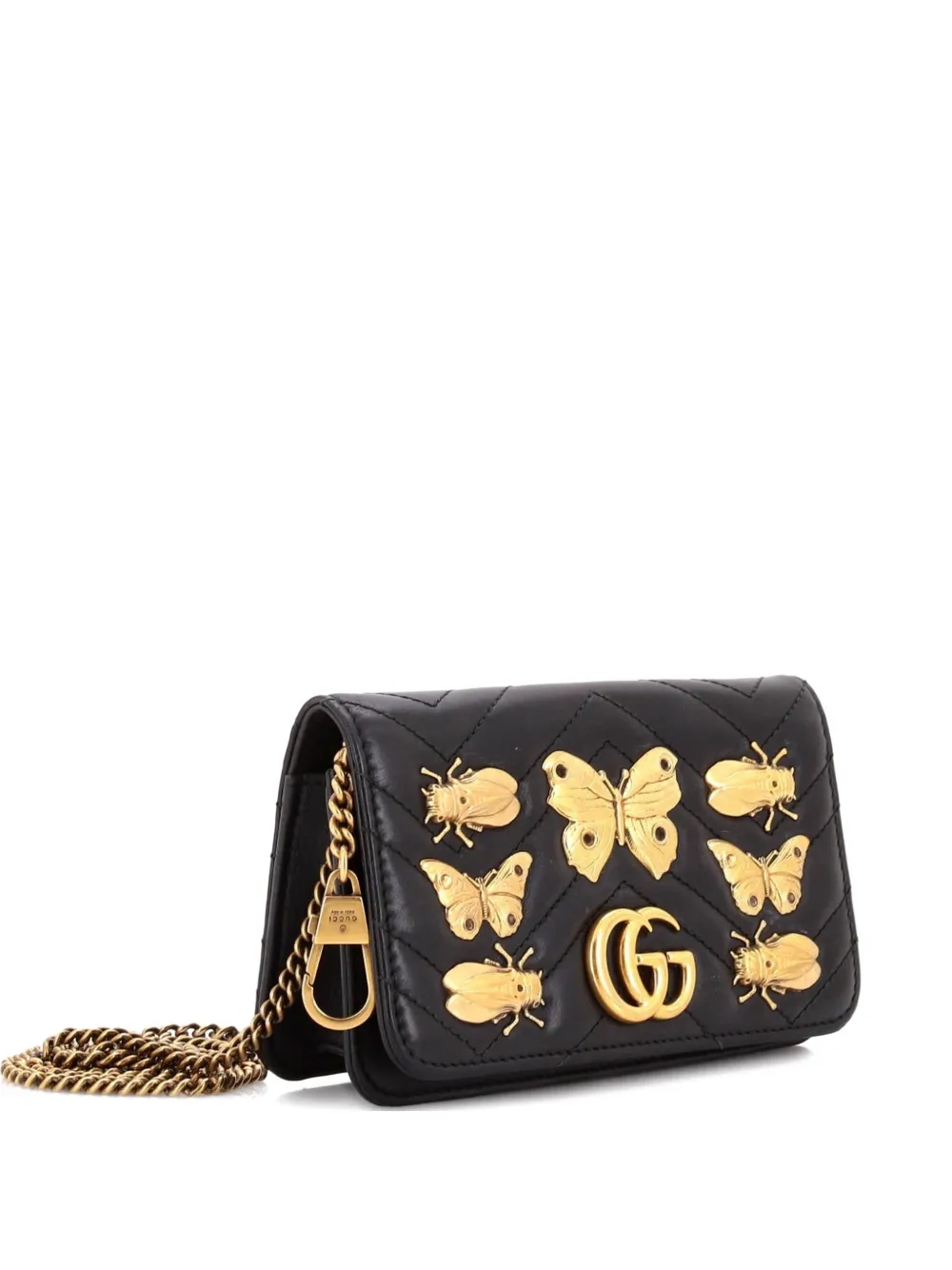 Gucci Pre-Owned GG Marmont Chain Flap Bag Embellished Matelasse Leather Mini crossbody bag - Nero