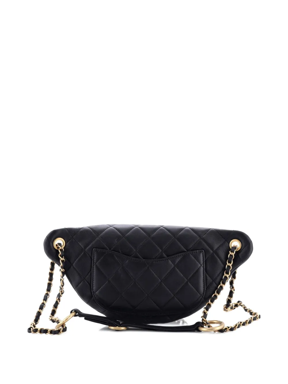 Pre-owned Chanel All About Chains Waist Bag Quilted Lambskin Belt Bag In Black