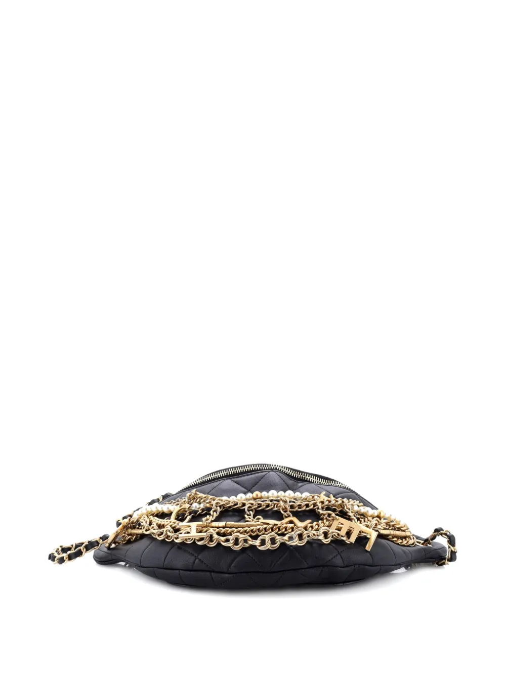 Pre-owned Chanel All About Chains Waist Bag Quilted Lambskin Belt Bag In Black