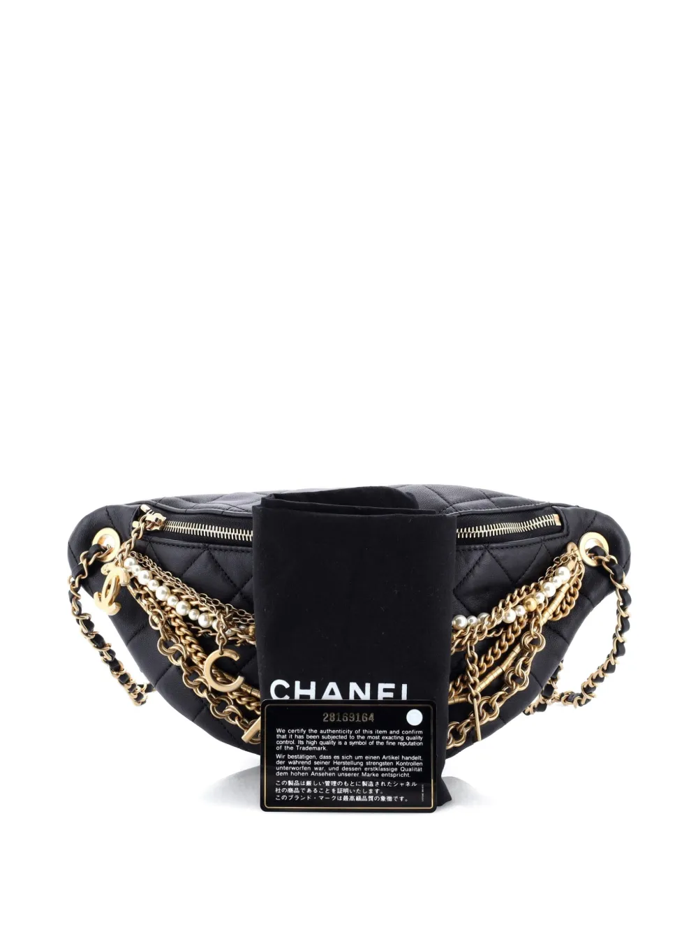 Pre-owned Chanel All About Chains Waist Bag Quilted Lambskin Belt Bag In Black