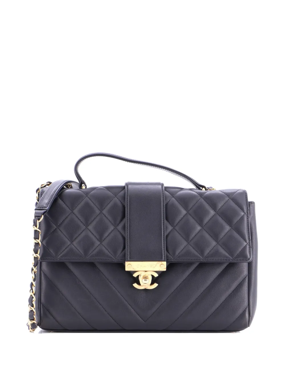 Pre-owned Chanel In The City Top Handle Flap Bag Mixed Quilt Calfskin Medium Shoulder Bag In Black