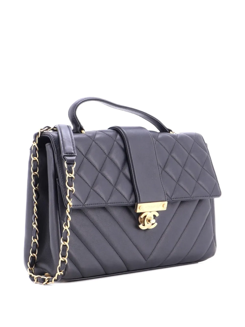 Pre-owned Chanel In The City Top Handle Flap Bag Mixed Quilt Calfskin Medium Shoulder Bag In Black