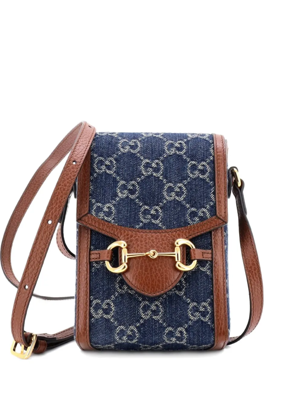 Pre-owned Gucci Horsebit 1955 Gg Denim Mini Crossbody Bag In Blue