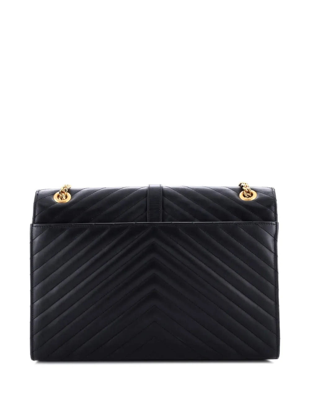 Pre-owned Saint Laurent Classic Monogram Envelope Satchel Matelasse Chevron Leather Large Shoulder Bag In Black