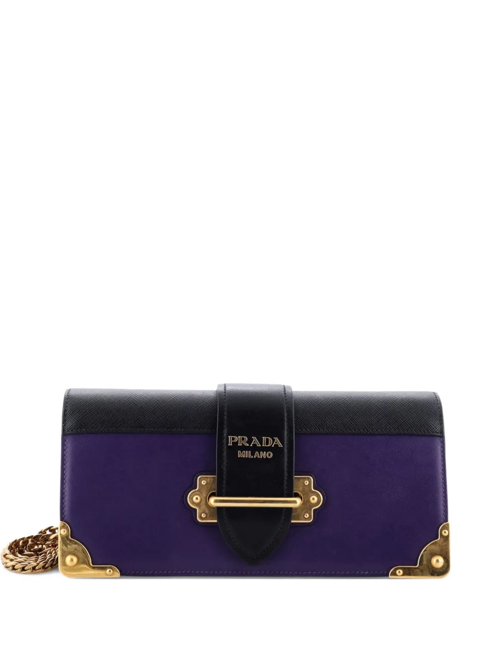 Pre-owned Prada Cahier Chain City Calf And Saffiano Clutch Bag In Black