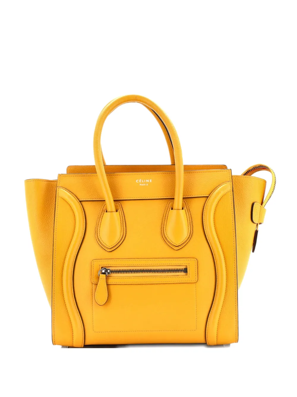 Pre-owned Celine Luggage Bag Grainy Leather Micro Tote Bag In Yellow