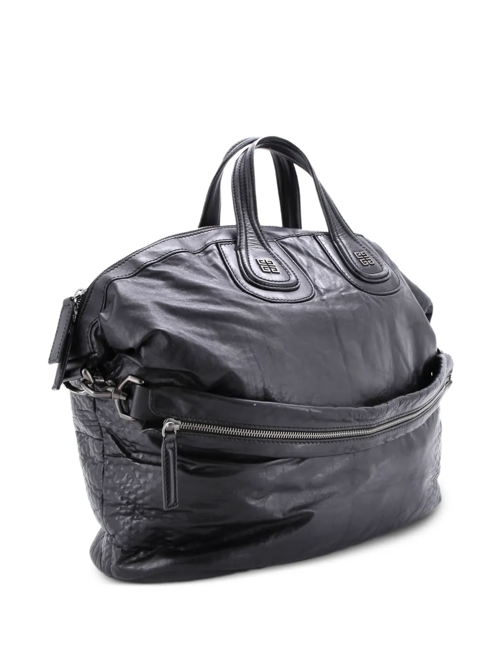 Pre-owned Givenchy Nightingale Embossed Leather Large Satchel In Black