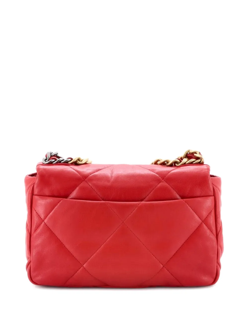 Pre-owned Chanel 19 Flap Bag Quilted Leather Medium Crossbody Bag In Red