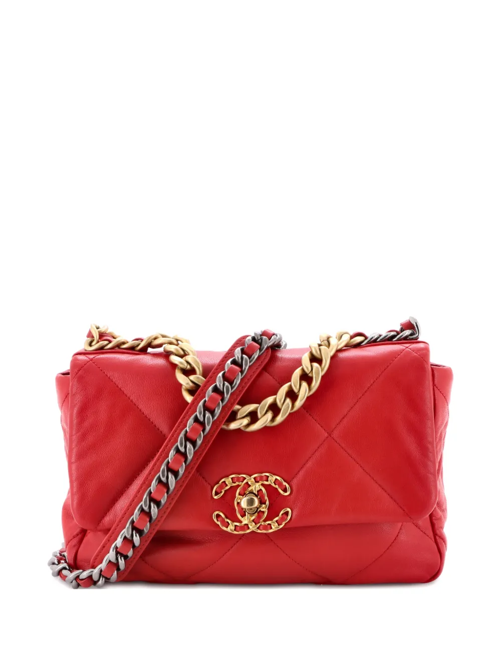 CHANEL Pre-Owned 19 Flap Bag Quilted Leather Medium crossbody bag - Rosso