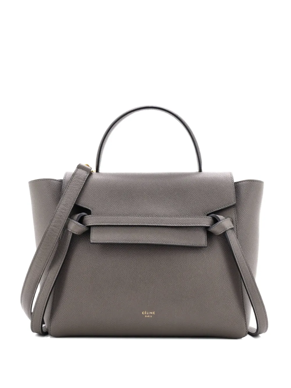 Pre-owned Celine Belt Bag Textured Leather Micro Satchel In Gray