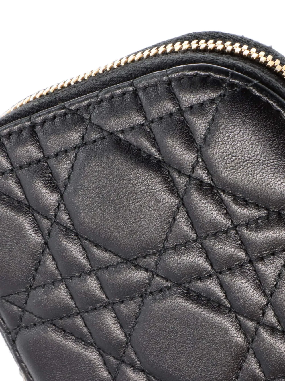 Pre-owned Dior Lady  Phone Holder On Chain Cannage Quilt Lambskin Crossbody Bag In Black