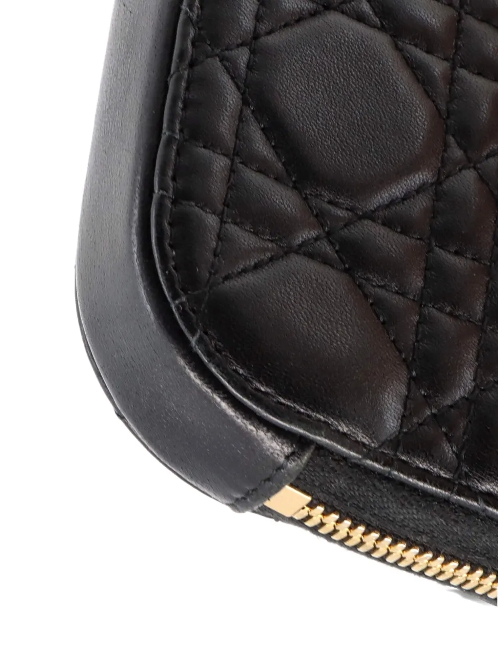 Pre-owned Dior Lady  Phone Holder On Chain Cannage Quilt Lambskin Crossbody Bag In Black