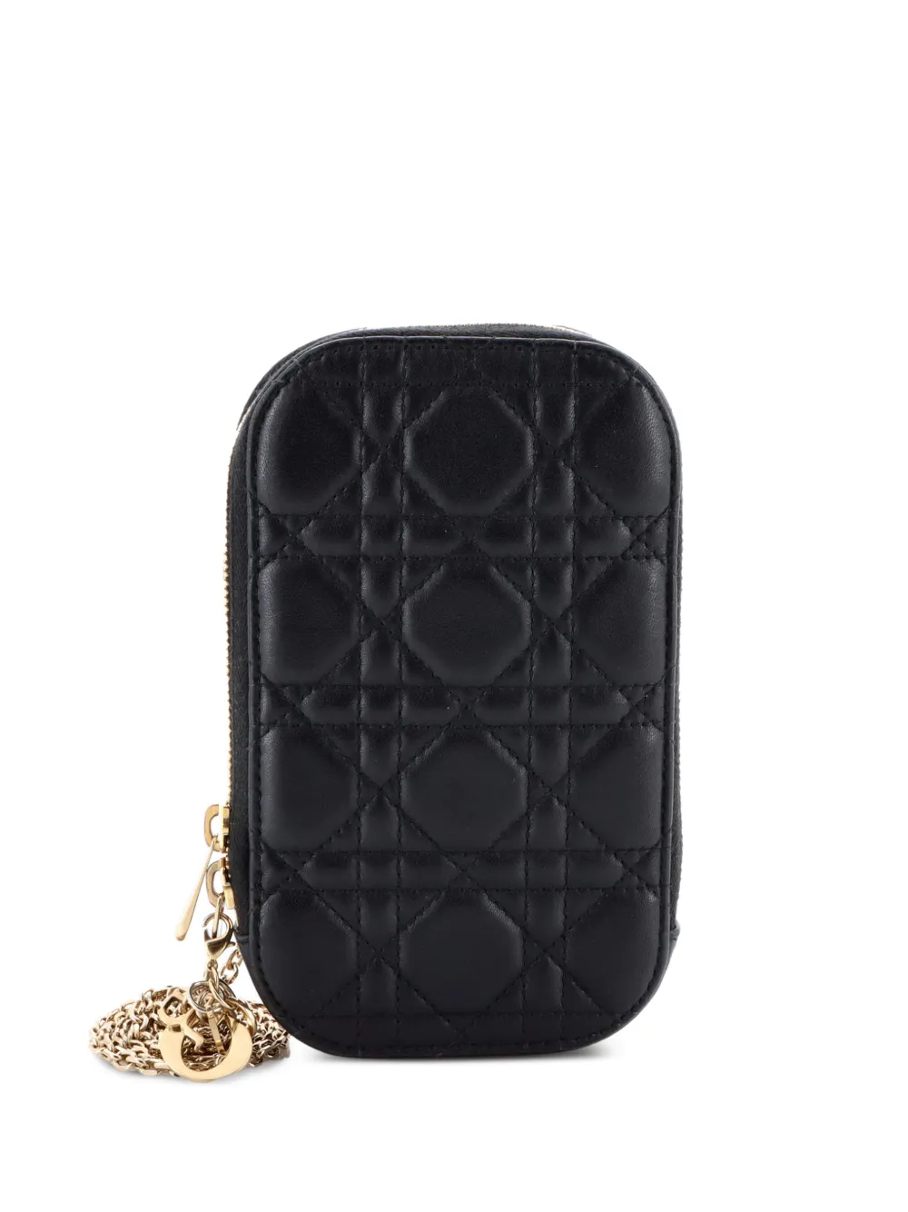 Christian Dior Pre-Owned Lady Dior Phone Holder on Chain Cannage Quilt Lambskin crossbody bag - Nero