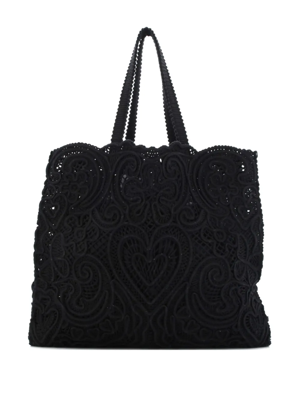 Pre-owned Dolce & Gabbana Beatrice Crochet Lace Jacquard Large Tote Bag In Black