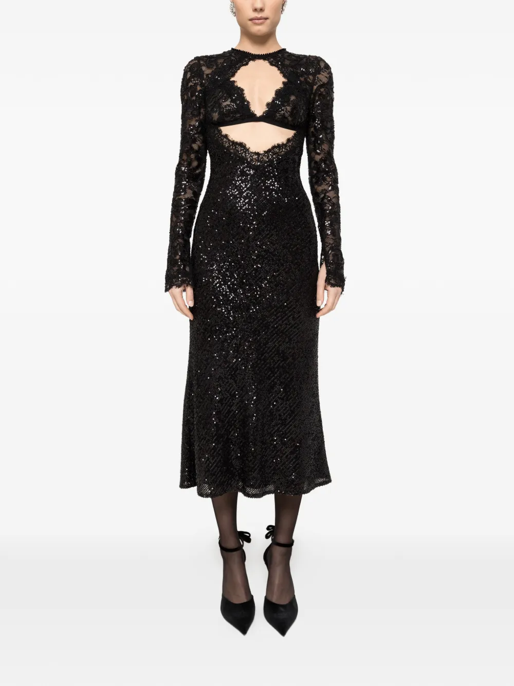 NISSA sequin lace midi dress - Zwart
