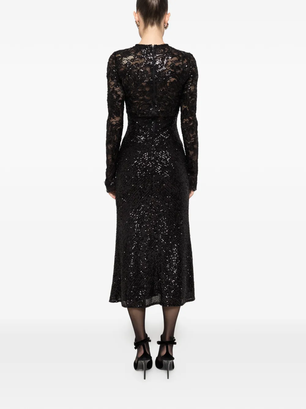  Nissa Sequin Lace Midi Dress - Black 