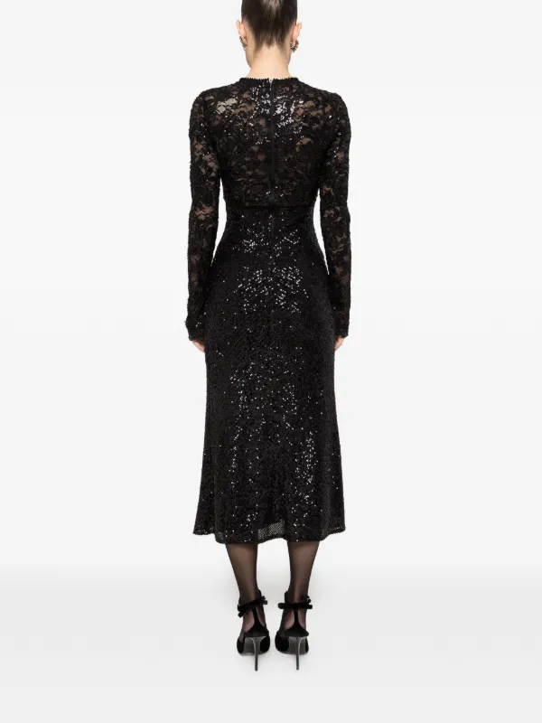 Nissa Sequin Lace Midi Dress - Black