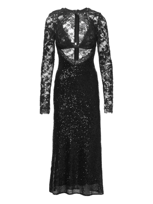 Nissa Sequin Lace Midi Dress - Black