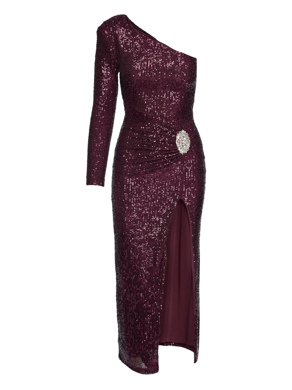 Nissa Sequin-embellished One-shoulder Maxi Dress In Burgundy