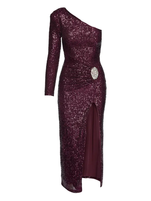knee length dresses for ladies Tatiana Velvet One Shoulder Maxi Dress