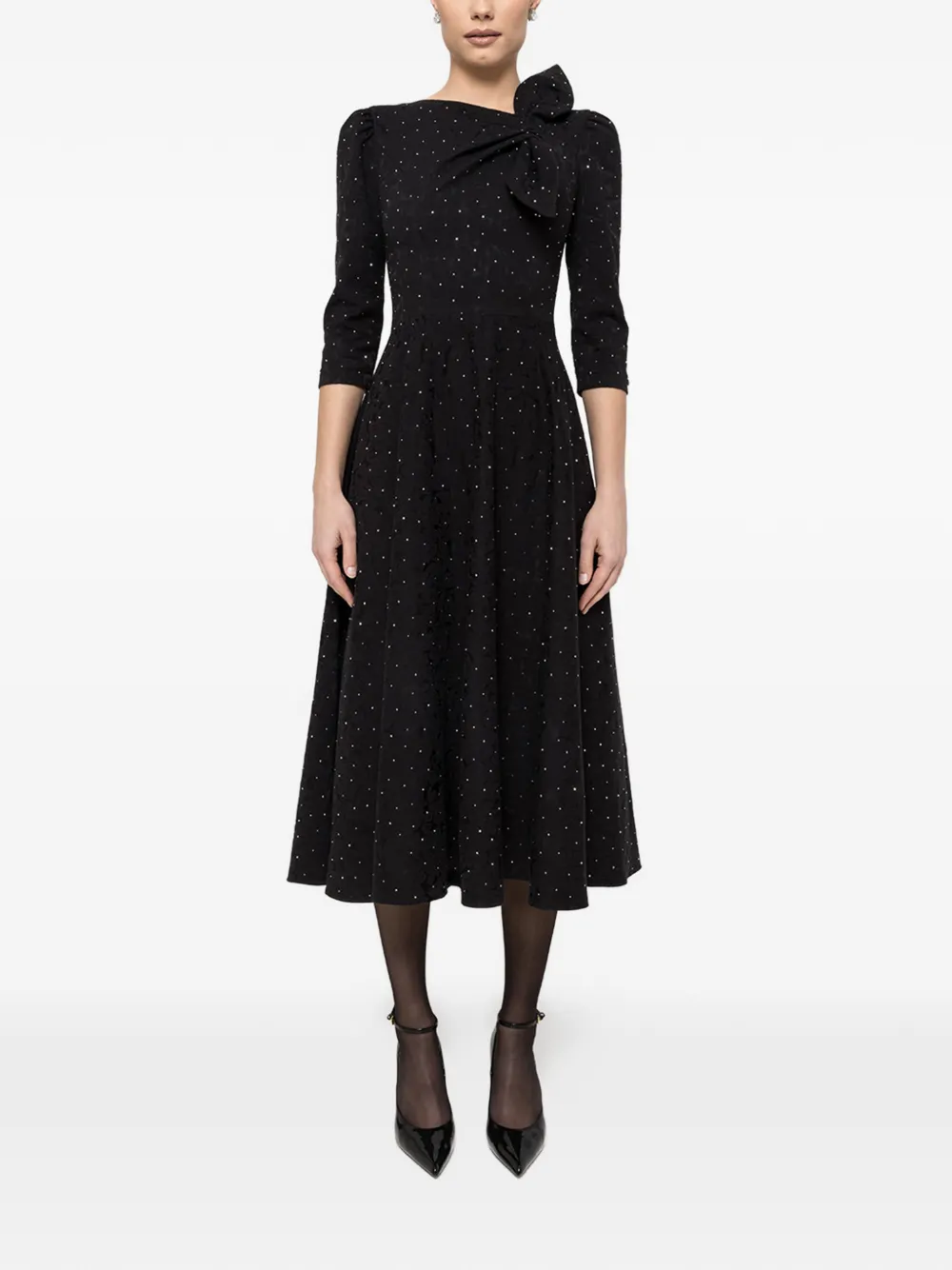 NISSA embellished brocade midi dress - Zwart