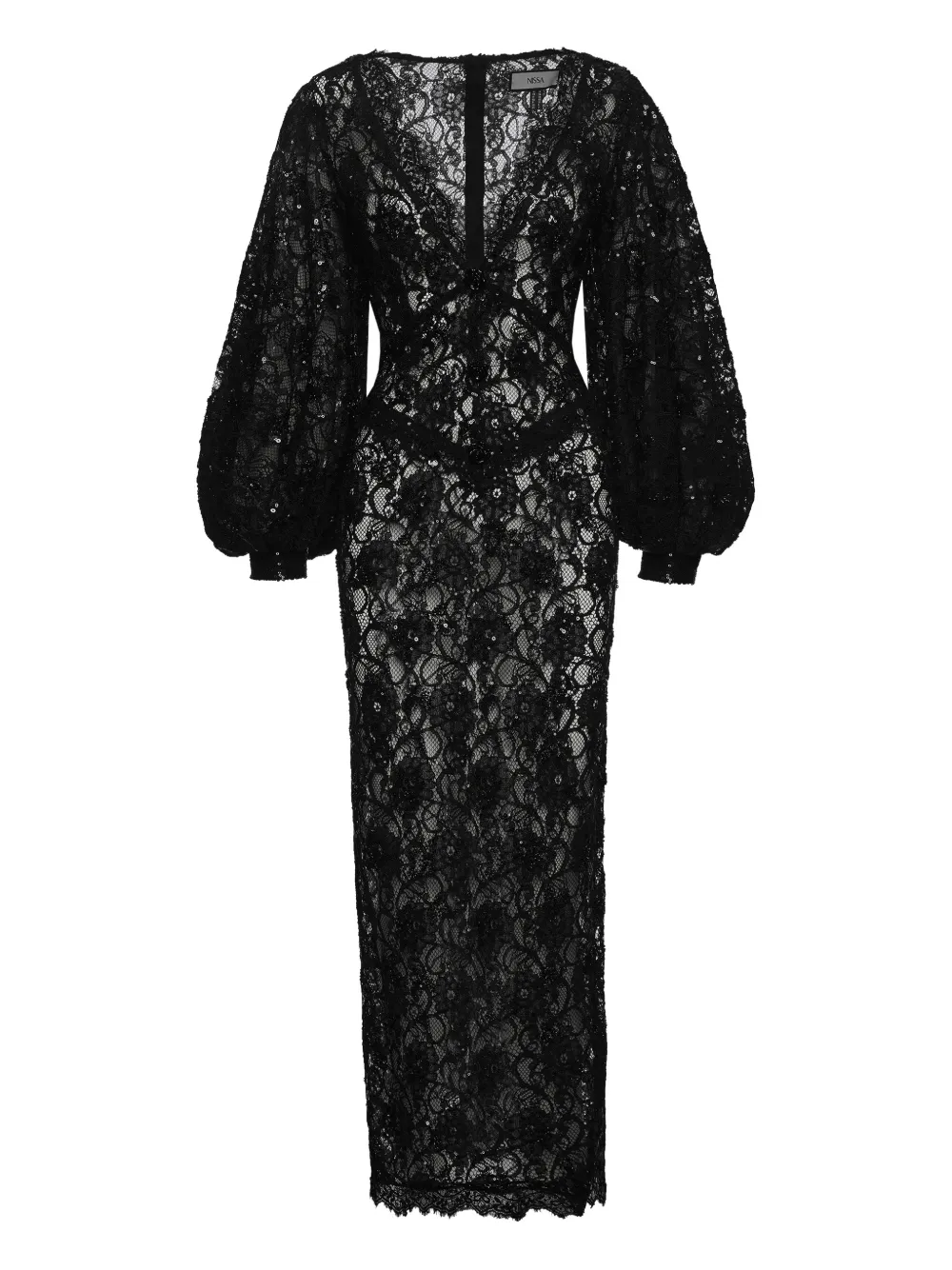 NISSA sequin lace midi dress - Nero