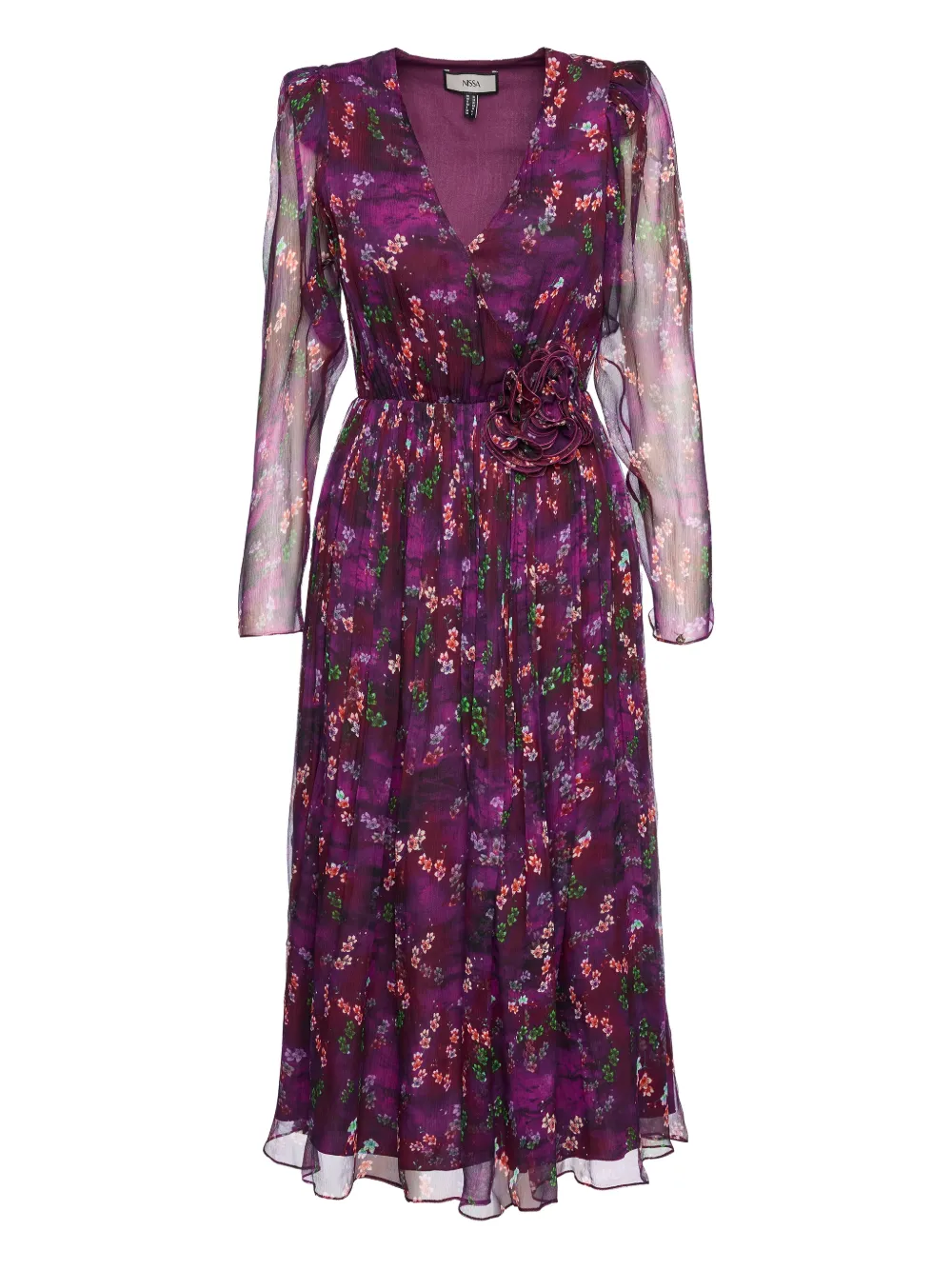 Nissa Flower-appliqué Midi Dress In Purple