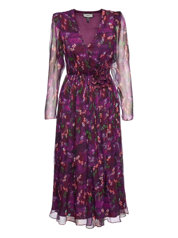 NISSA flower-appliqu Midi Dress | Purple | FARFETCH