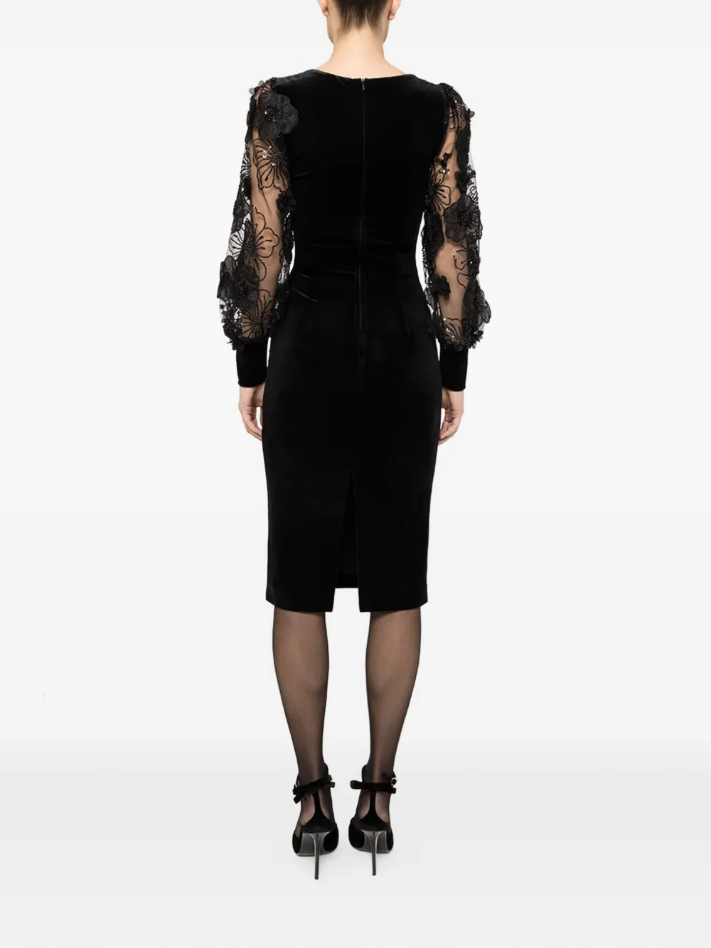  Nissa Flower-embellished Button Midi Dress - Black 